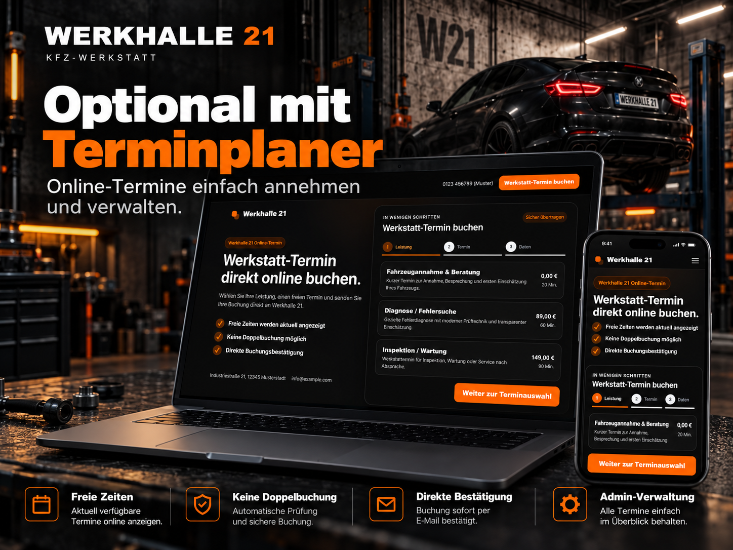 Werkstatt Website mit Terminplaner für Online-Terminbuchung und Terminverwaltung
